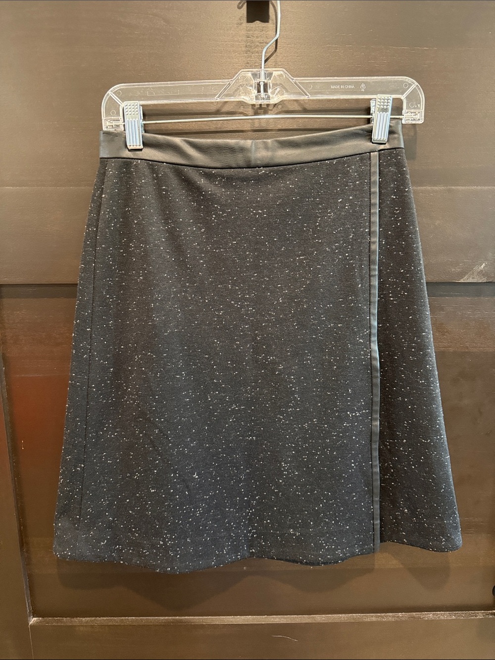Ann Taylor Black A-Line Skirt with Leather Trim